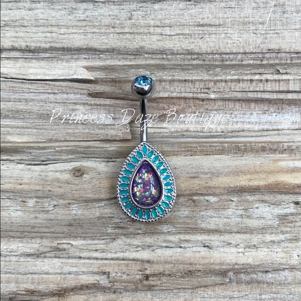 Purple Opal Teardrop‎ Belly Button Ring